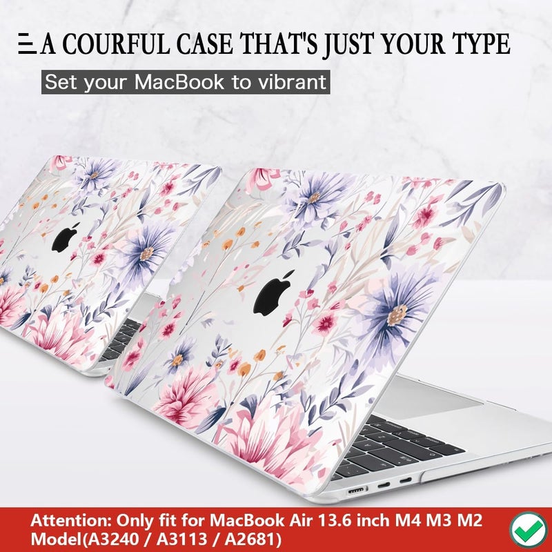 CISSOOK Flower Case for MacBook Air 13.6 Inch M4 M3 M2 Chip Model A3240 A3113 A2681, Plastic Shell Cover with Keyboard Cover Screen Protector for MacBook Air 13 2022-2025, Flowers Watercolor - Image 3